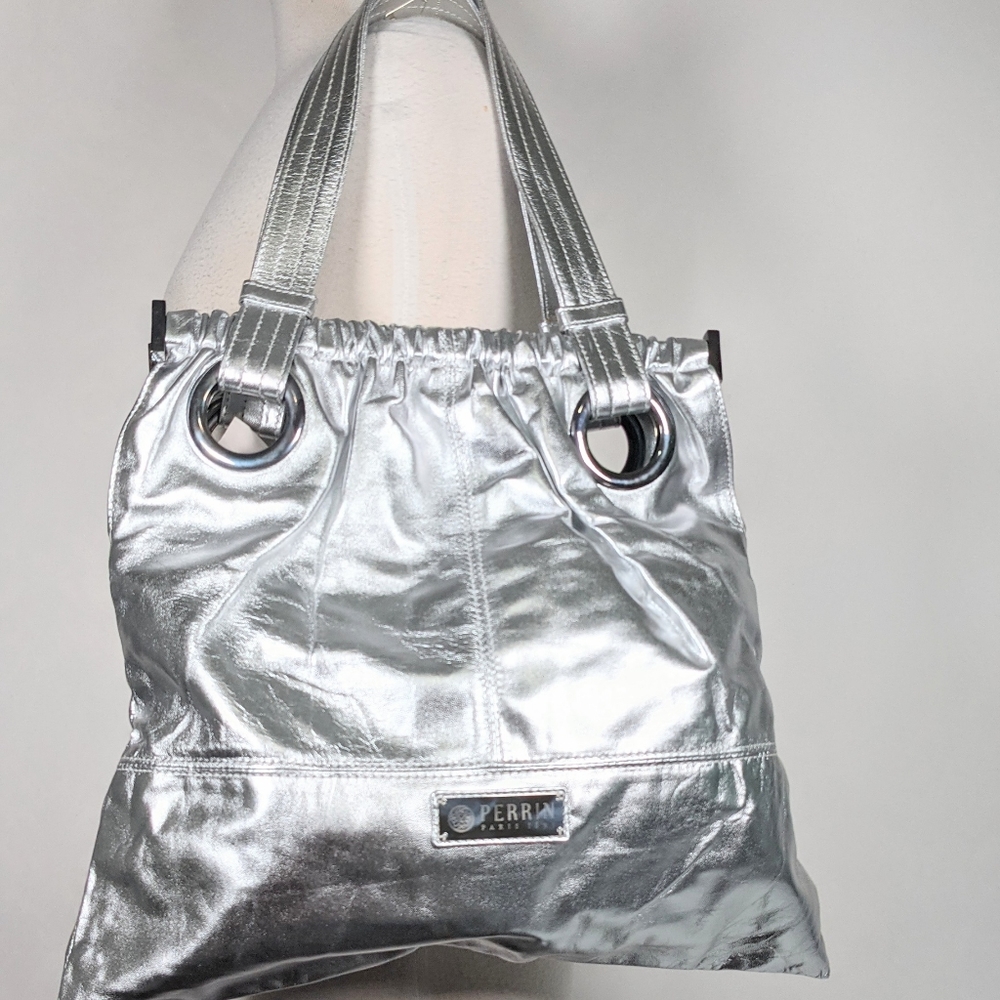 Perrin Paris space age metallic leather tote